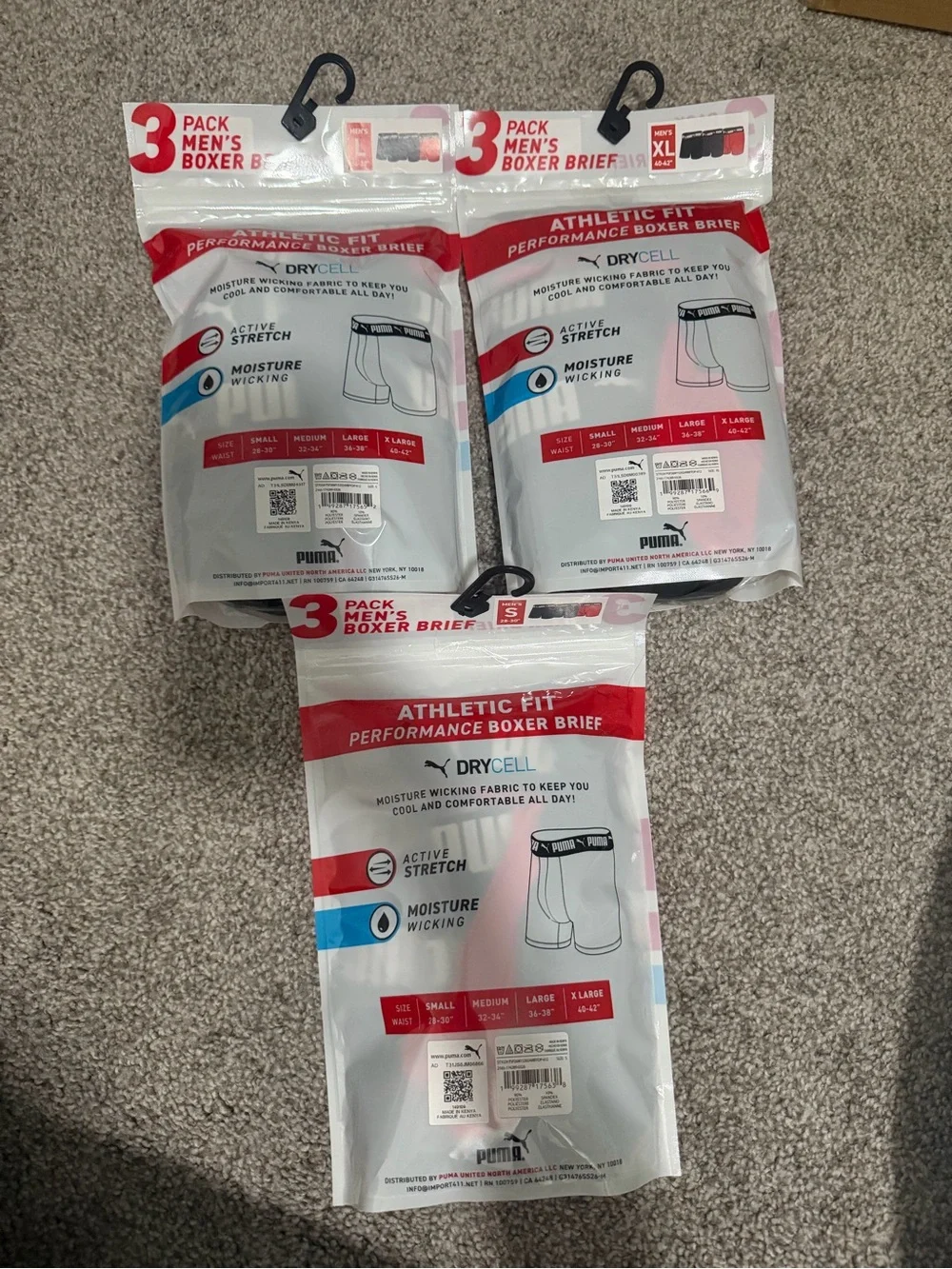 “New” Puma 3-Pack Men's Athletic Fit Boxer Briefs sizeS,L,XL
